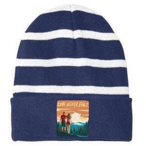 Love Never Fails Sunset Couple Striped Beanie with Solid Band