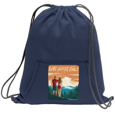 Love Never Fails Sunset Couple Sweatshirt Cinch Pack Bag