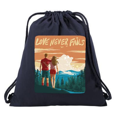 Love Never Fails Sunset Couple Drawstring Bag