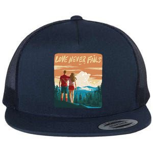 Love Never Fails Sunset Couple Flat Bill Trucker Hat