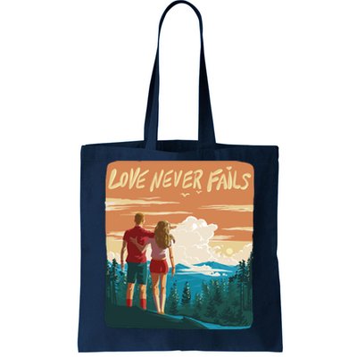 Love Never Fails Sunset Couple Tote Bag