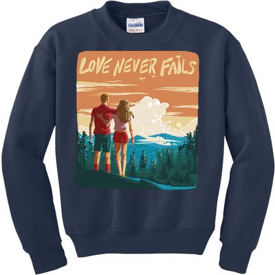 Love Never Fails Sunset Couple Kids Sweatshirt