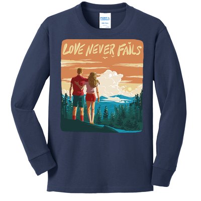 Love Never Fails Sunset Couple Kids Long Sleeve Shirt