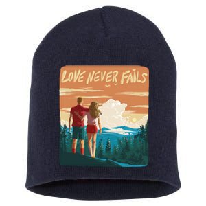 Love Never Fails Sunset Couple Short Acrylic Beanie