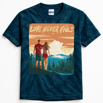 Love Never Fails Sunset Couple Kids Tie-Dye T-Shirt