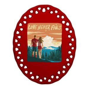 Love Never Fails Sunset Couple Ceramic Oval Ornament