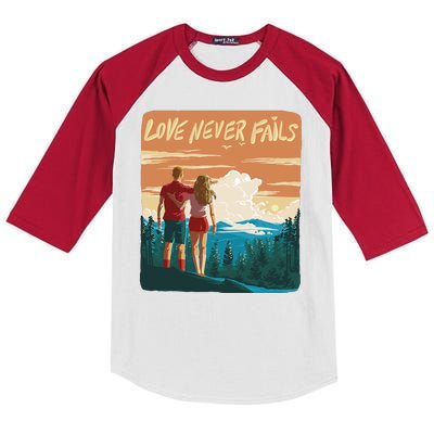 Love Never Fails Sunset Couple Kids Colorblock Raglan Jersey