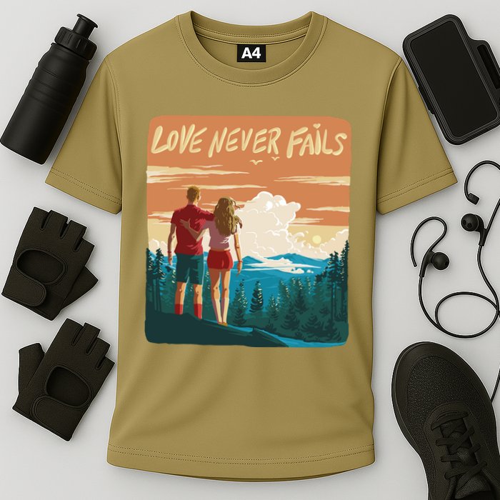 Love Never Fails Sunset Couple Cooling Performance Crew T-Shirt