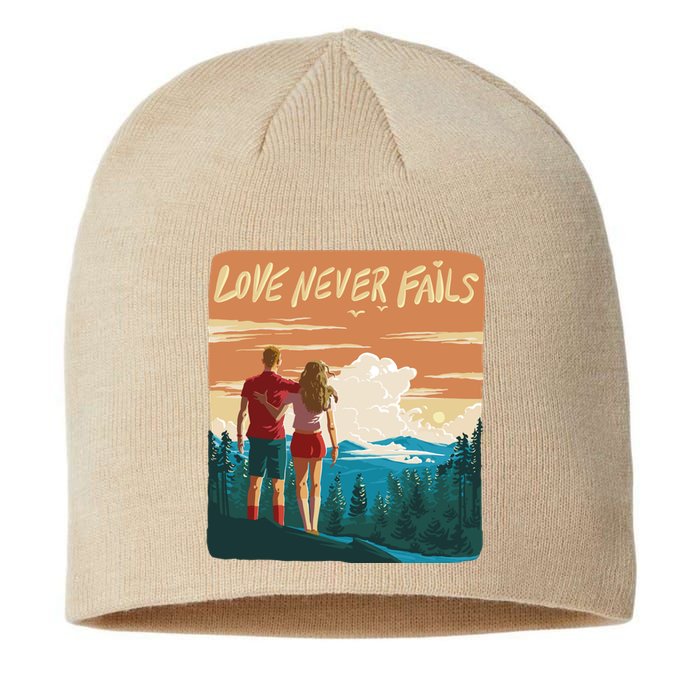 Love Never Fails Sunset Couple Sustainable Beanie