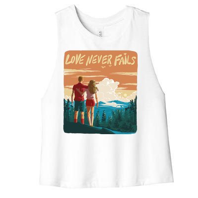 Love Never Fails Sunset Couple Women's Racerback Cropped Tank