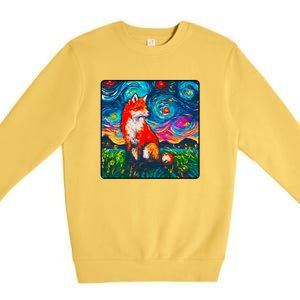 Lupine Night Fox Starry Night Art Painting Premium Crewneck Sweatshirt