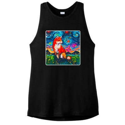 Lupine Night Fox Starry Night Art Painting Ladies PosiCharge Tri-Blend Wicking Tank