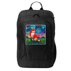 Lupine Night Fox Starry Night Art Painting City Backpack