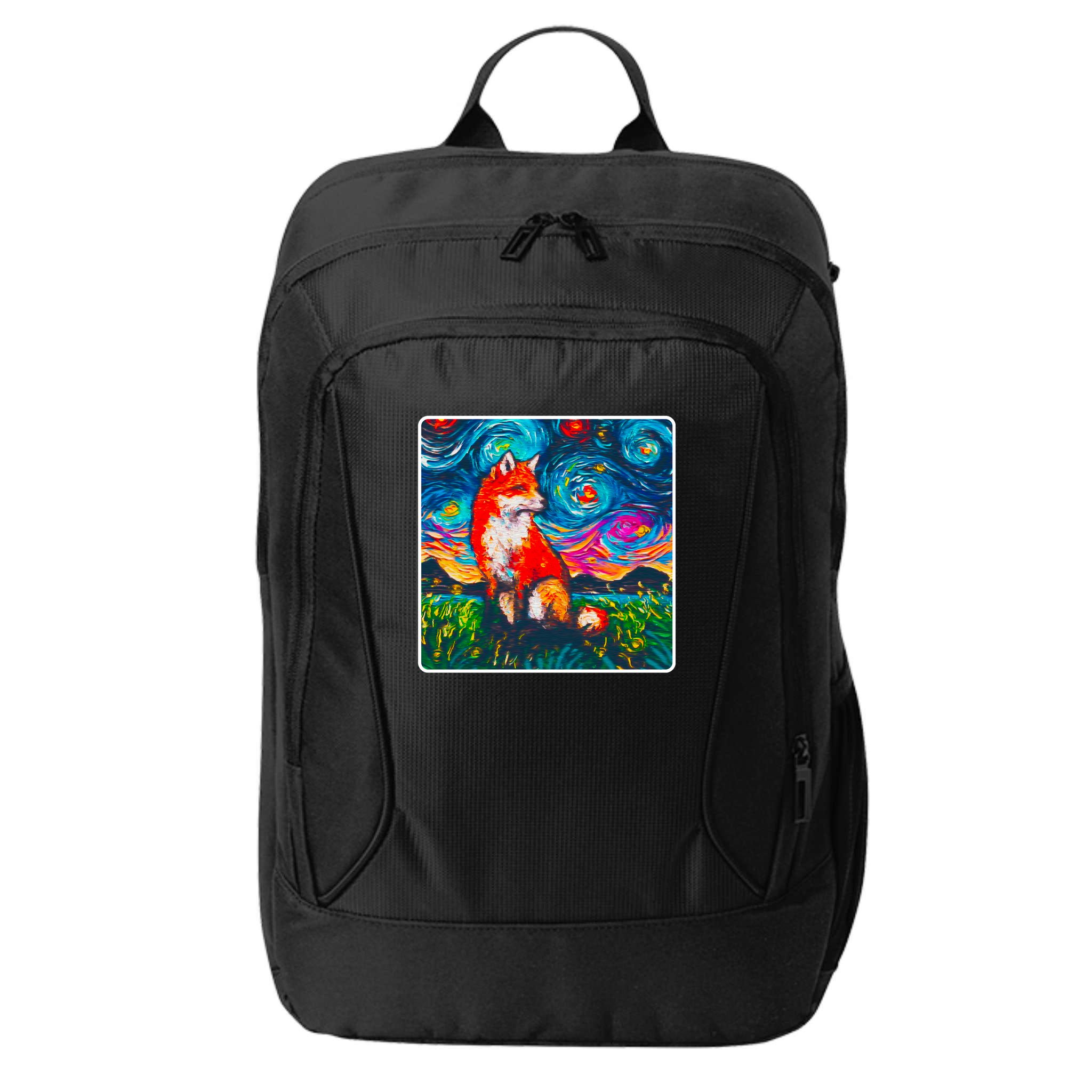 Lupine Night Fox Starry Night Art Painting City Backpack