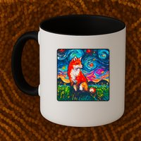 Lupine Night Fox Starry Night Art Painting Mug