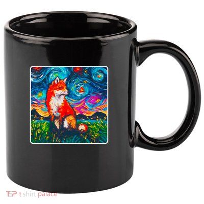 Lupine Night Fox Starry Night Art Painting 11oz C Handle Ceramic Mug