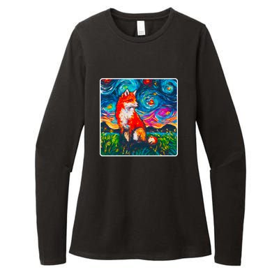 Lupine Night Fox Starry Night Art Painting Womens CVC Long Sleeve Shirt