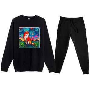 Lupine Night Fox Starry Night Art Painting Premium Crewneck Sweatsuit Set