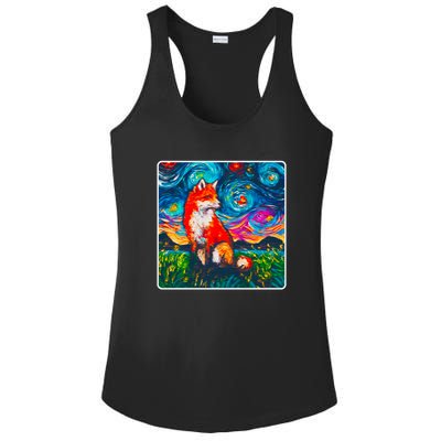 Lupine Night Fox Starry Night Art Painting Ladies PosiCharge Competitor Racerback Tank