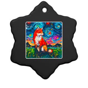 Lupine Night Fox Starry Night Art Painting Ceramic Star Ornament