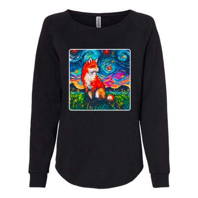 Lupine Night Fox Starry Night Art Painting Womens California Wash Sweatshirt