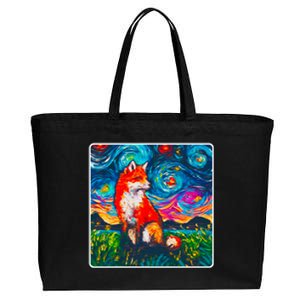 Lupine Night Fox Starry Night Art Painting Cotton Canvas Jumbo Tote