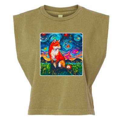 Lupine Night Fox Starry Night Art Painting Garment-Dyed Women's Muscle Tee