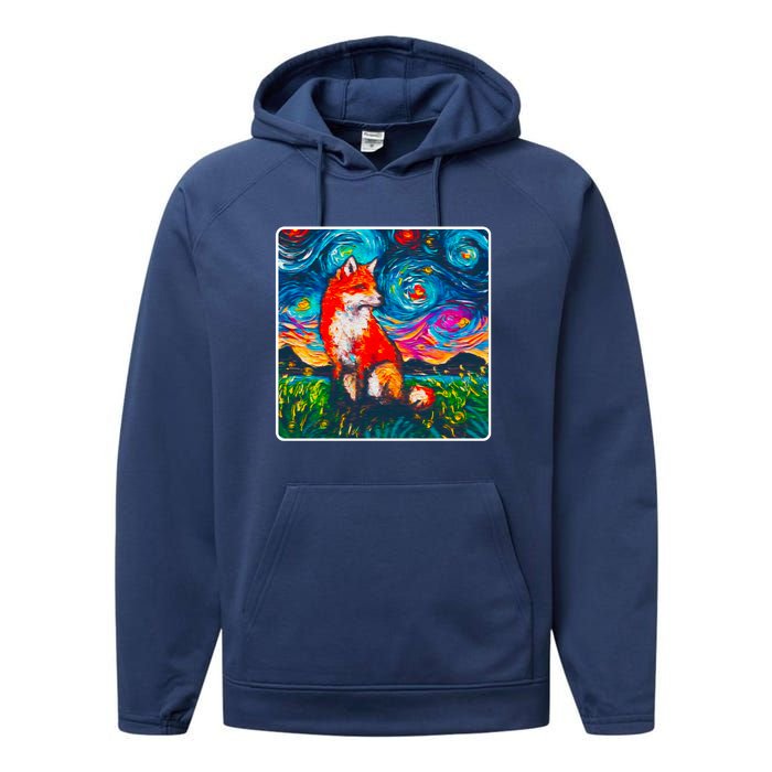 Lupine Night Fox Starry Night Art Painting Performance Fleece Hoodie