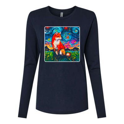 Lupine Night Fox Starry Night Art Painting Womens Cotton Relaxed Long Sleeve T-Shirt