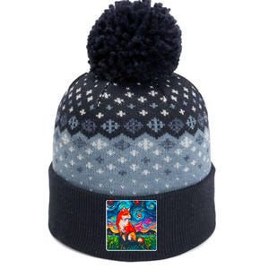 Lupine Night Fox Starry Night Art Painting The Baniff Cuffed Pom Beanie