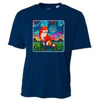 Lupine Night Fox Starry Night Art Painting Cooling Performance Crew T-Shirt