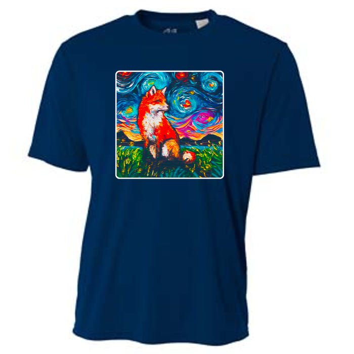 Lupine Night Fox Starry Night Art Painting Cooling Performance Crew T-Shirt