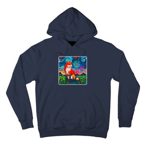 Lupine Night Fox Starry Night Art Painting Hoodie