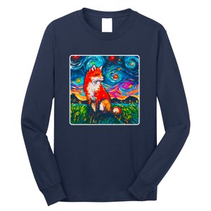 Lupine Night Fox Starry Night Art Painting Long Sleeve Shirt