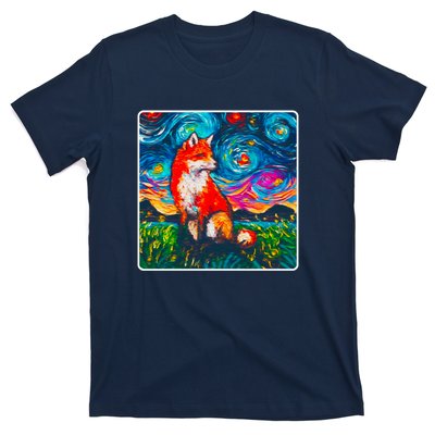 Lupine Night Fox Starry Night Art Painting T-Shirt