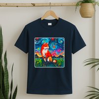 Lupine Night Fox Starry Night Art Painting T-Shirt