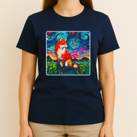 Lupine Night Fox Starry Night Art Painting T-Shirt