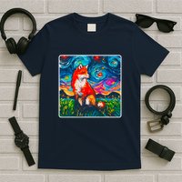 Lupine Night Fox Starry Night Art Painting T-Shirt