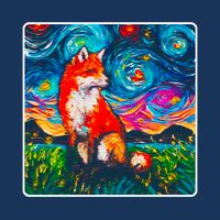 Lupine Night Fox Starry Night Art Painting T-Shirt