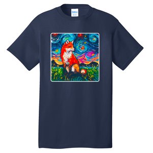 Lupine Night Fox Starry Night Art Painting Tall T-Shirt