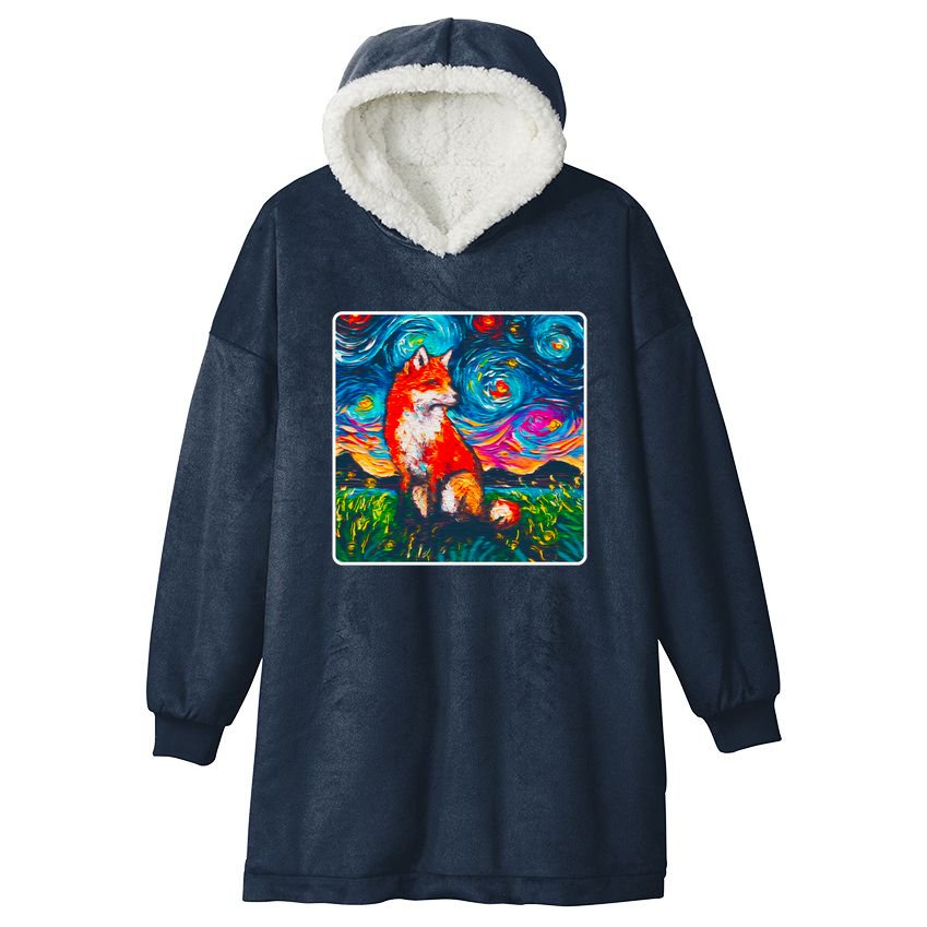 Lupine Night Fox Starry Night Art Painting Hooded Wearable Blanket