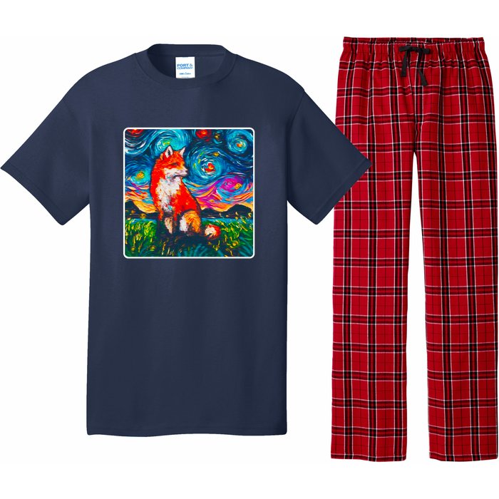 Lupine Night Fox Starry Night Art Painting Pajama Set