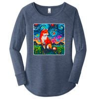 Lupine Night Fox Starry Night Art Painting Women's Perfect Tri Tunic Long Sleeve Shirt