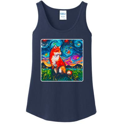 Lupine Night Fox Starry Night Art Painting Ladies Essential Tank