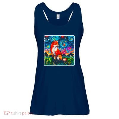 Lupine Night Fox Starry Night Art Painting Ladies Essential Flowy Tank