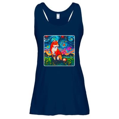 Lupine Night Fox Starry Night Art Painting Ladies Essential Flowy Tank