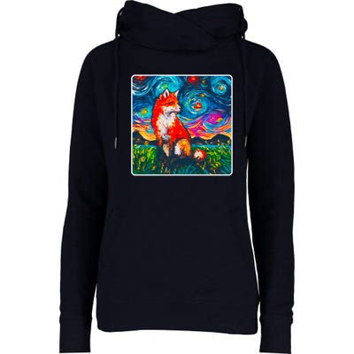 Lupine Night Fox Starry Night Art Painting Womens Funnel Neck Pullover Hood