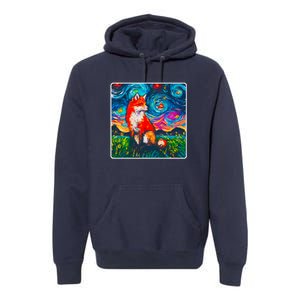 Lupine Night Fox Starry Night Art Painting Premium Hoodie