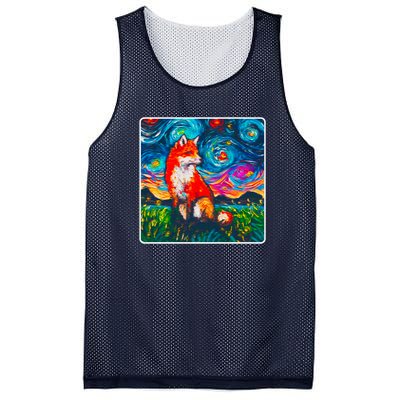 Lupine Night Fox Starry Night Art Painting Mesh Reversible Basketball Jersey Tank