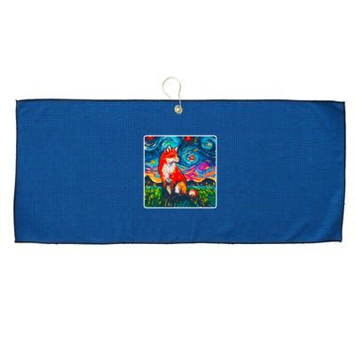 Lupine Night Fox Starry Night Art Painting Large Microfiber Waffle Golf Towel